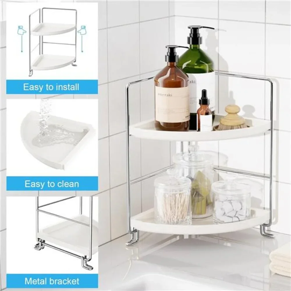 2-Tier Corner Bathroom Counter Organizer, Tool-Less Installation Vanity Shelf
